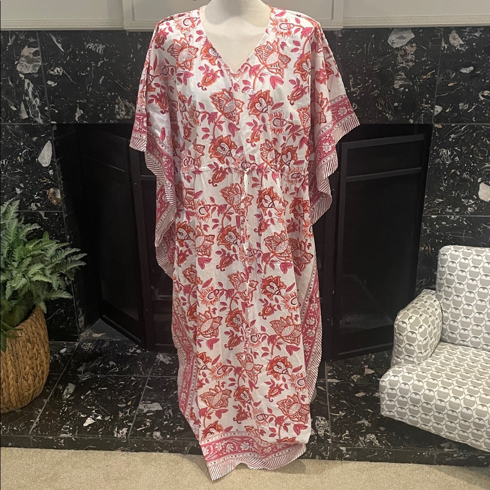 Floral Pink and White Kaftan Dress